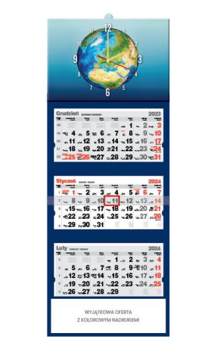 Kalendarz trójdzielny - T78 Glob – zegar