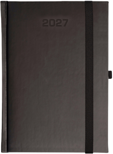 A5 dzienne 360 str. oprawy zamykane - Porcellana z gumką - Czarny/Nero